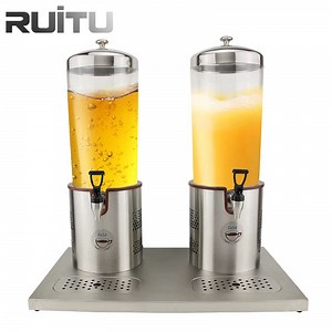 [Hot Item] 2 Tank Electric Plastic Juicer Party Hotel Buffet Catering Commercial Hot Cold Frozen Drink Fruit Machine Dispenser with Stand