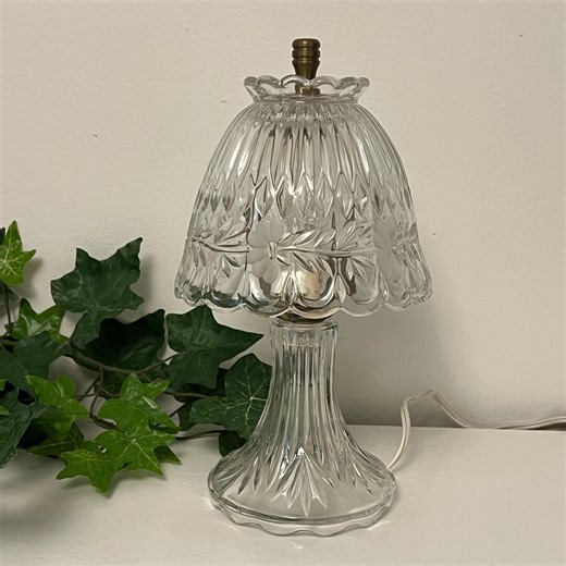 Vintage Clear Glass Boudoir Lamp | Cut Glass Style Accent Light, Cottage Chic Vanity Lighting - Etsy