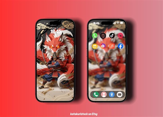 Japanese Paper-cut Samurai & Sakura Phone Wallpapers (digital Download) - Etsy