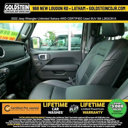 2022 Jeep Wrangler Unlimited Sahara 4WD CERTIFIED Used SUV Stk L26GC81A