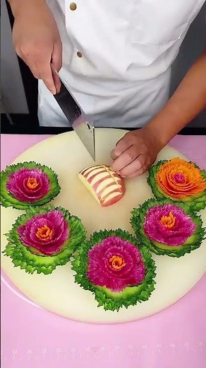 Vegetable and fruit arrangement with knife skills