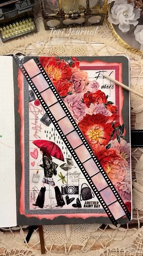 NotebookTherapy.com | bujo 💕 on Instagram: "ASMR black and red spread 🖤❤️ tag someone with this aesthetic ✨ amazing spread by @tori_journal 😍 #notebooktherapy - Shop our 160GSM bujos, stamps, washi tapes, gift sets, stickers and more on our store: link in bio @notebook_therapy💕or visit notebooktherapy.com 🌙✨ #artreels #bulletjournal #bujoinspo #bujoideas #stationeryaddict"