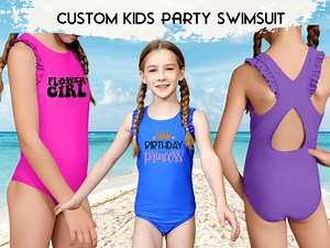Custom Kids Party Swimsuit, Personalize Birthday Youth Swimsuit, Flower Girl Beach Outfit Girls Bathing Suit, Pool Party One Piece, Princess - Etsy