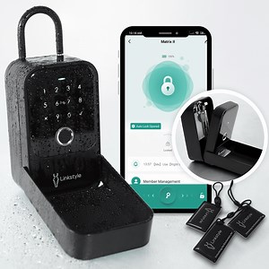 Matrix II Smart Key Box — Bluetooth Key Lock Box with Codes, Fingerprint, App unlock, Key cards — Waterpoof & Wall Mountable, For Air BnB, Realtors, Rentals By LINKSTYLE