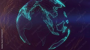 Earth globe with transparent night map of earth slow rotates around its axis, seamless futuristic technology animation of digital world, 3D hologram earth. 3D world render.