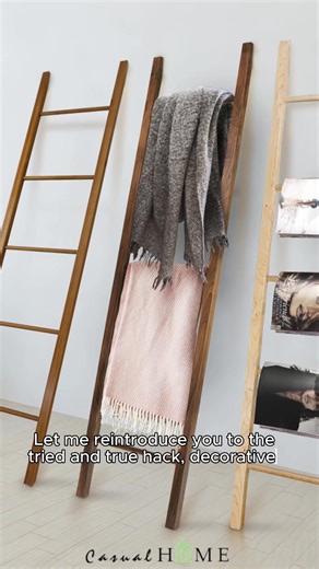 These solid wood blanket ladders are excellent as a decorative item and as an organization hack! #blanketladder #blanket #falldecor #organizationhacks | Casual Home Furniture