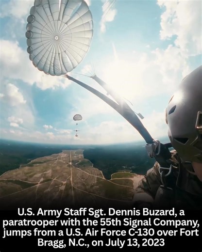 23K views · 541 reactions | U.S. Army Staff Sgt. Dennis Buzard, a paratrooper with the 55th Signal Company, jumps from a U.S. Air Force C-130 over Fort Bragg, N.C., on July 13, 2023. | Red Falcon Historical Society | Facebook