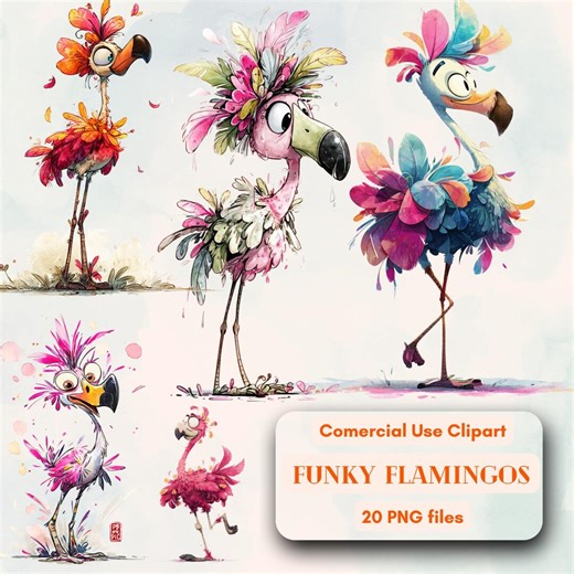 Tropical Flamingo Clipart: Fun Cartoon Illustrations (digital Download, Commercial Use OKAY - Etsy