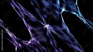 Animation of abstract shape that looks like spider web made of particles in space.