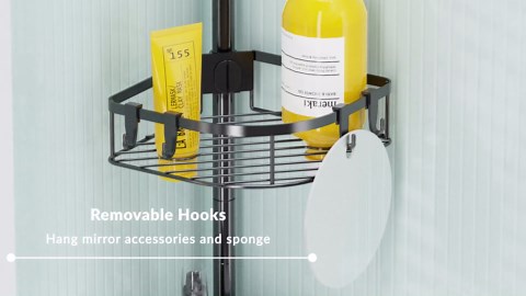 Shower Caddy Tension Pole, 4-Tier Adjustable Corner Shower Standing Caddy, Rustproof Shower Rack for Bathroom Bathtub, with 4 Shelves, No Drilling Shower Shelf for Inside Shower (White)