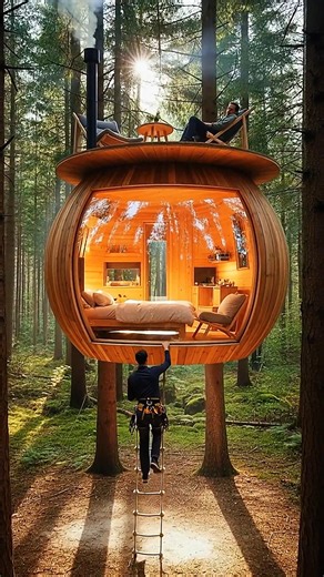 Amazing Treehouse Pod in the Forest 🌲 | Luxury Hanging Cabin Tour #shorts