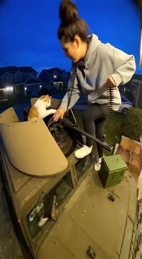 Cat Operates Heavy Machine Gun on Armored Vehicle! Hilarious Military Parody