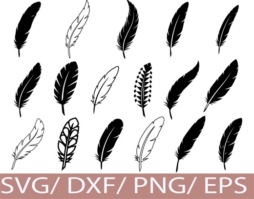 Feather SVG Silhouette Bundle Boho Tribal Bird Feather Clip Art for Crafts - Etsy