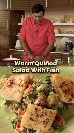 Banaye yeh #WarmandComforting recipe - 'Quinoa Salad with Fish'. 😋😋 Iss recipe mein milega bahut hi unique and flavorful combination that will leave you craving more!!! 🥗🐟 #SanjeevKapoor #SanjeevKapoorKhazana #WarmandComforting #warmquinoasaladwithfish #fishdish #seafood #tasty #delicious | Sanjeev Kapoor