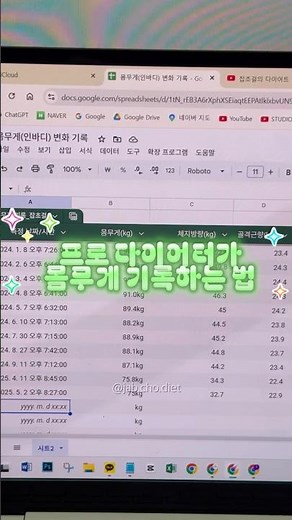 몸무게, 체지방량 변화 한눈에 보기 쉽게 기록하는 법(스프레드시트 무료로 공유해드려요💚)