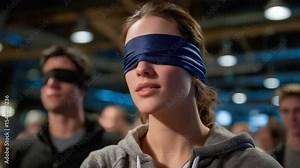 Team Building Activity Blindfolded Obstacle Course with Guidance Stock Video