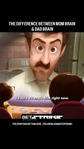 Blockbuster Toons on Instagram: "🎬 Movie: Inside Out (2015) 🎥 Scene: Riley’s Dad at the dinner table. 📖 Summary (linked to your caption): This scene hilariously shows the difference between mom brain and dad brain. Mom instantly senses Riley’s mood… while inside Dad’s head, his emotions are too busy watching a hockey game. When Mom signals him, his emotions panic, misread everything, and Anger takes control. What should’ve been a calm check-in becomes a full meltdown, ending with Dad hitting 