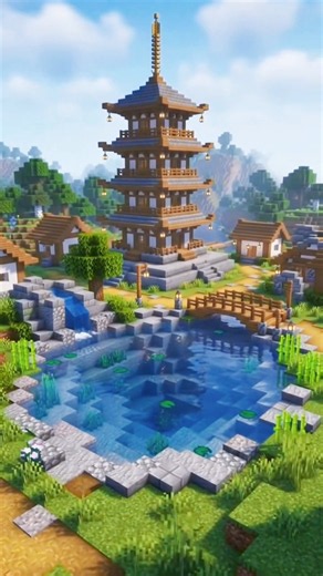 Minecraft Building Tutorial | How to Build a Japanese Pagoda Village Step by Step #shorts #viral