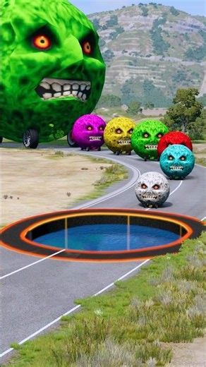 Big & Small Moon Cars & City Cars vs Giant Water Pit - BeamNG.drive