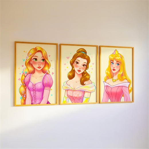 Set of 3 Princesses Posters - Nursery Princess Poster, Princess Sketches, Girls Room Decor, Girls Party, Birthday Decor, (digital Download) - Etsy