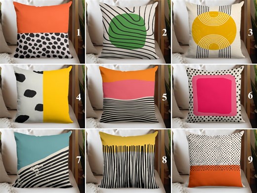 Colorful Abstract Decorative Pillow Case, Mid Century Modern Pop Art Decor - Etsy