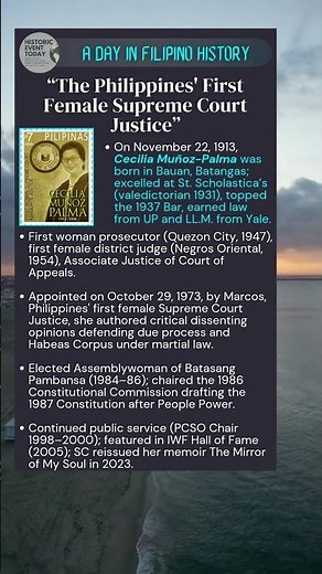 November 22, 1913 - “The Philippines' First Female Supreme Court Justice”