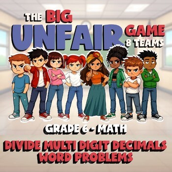 Divide Multi Digit Decimals Word Problems BIG UNFAIR Math Game - No Prep Grade 6