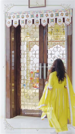 Tilak Stone Arts India on Instagram: "Tilak Stone Arts India × Hyderabad A pooja room where devotion and design come together in perfect harmony. Crafted with the timeless artistry of our team, this sacred space is envisioned to guide the devotee inward — toward the heart, where the divine resides. Our signature Meenakari work enriches the exquisite morpankh back panel, adding depth, color, and soul to the space. From a bare site to a fully realized sanctuary, we deliver an end-to-end design and
