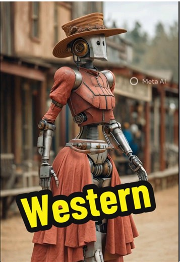 Vintage robots 🤖 in old western town #femalerobot #vintage #western #america #robot spaghetti western