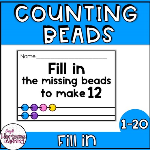Counting Beads Task Cards | Numbers 1–20 | Math Center Activity