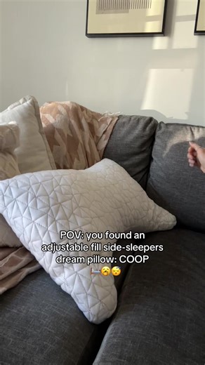 Adjustable fill pillow. This is a side-sleepers dream.🛌 Comes with extra fill so that you can adjust it to your liking! 🧺 This has been a game changer for my neck! #qvc #pillow #coop #pillows #bedding