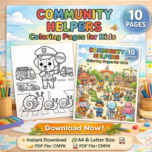 Community Helpers Coloring Pages for Kids, Cute Animal Jobs Coloring Book, Preschool Learning Activity, Printable PDF - Etsy