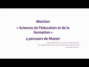 Master "Sciences de l'Éducation et de la Formation"