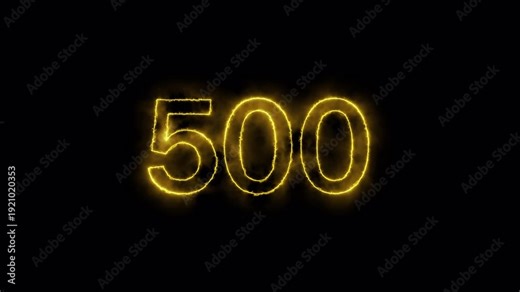 Number 500 Text Animation with Transparent Background – Glowing Outline Numeric Typography in 4K