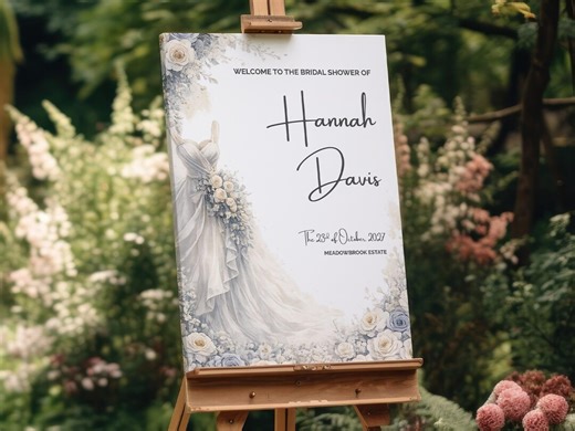 Boho Bridal Shower Welcome Sign Template, Grey & White Watercolor Floral Dress Board, Modern Elegant Canva Editable Poster, Instant Download - Etsy