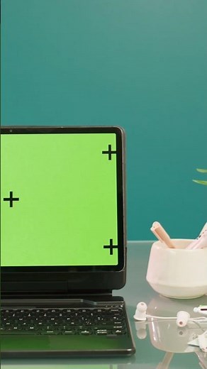 Black Laptop on Desk 💻💚 (Green Screen #77)