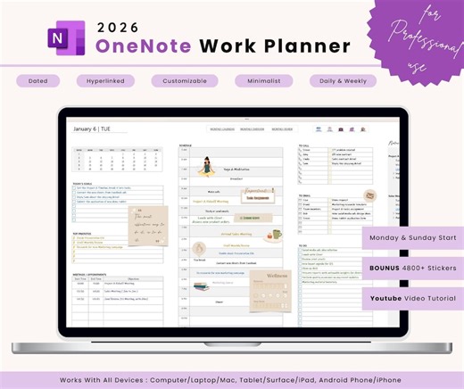 OneNote Work Planner 2026: 仕事に最適なプロフェッショナル テンプレート (デジタル ダウンロード) - Etsy 日本