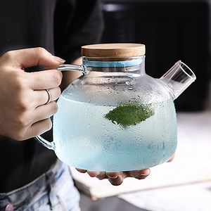 [Hot Item] Pyrex Borosilicate Glass Tea Pot with Bamboo Lid and Glass Handle Teapot