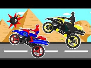 Motorbike Race Videos For Children Cartoon Heroes Spider & Bat I Learn Colors For Kids Songs