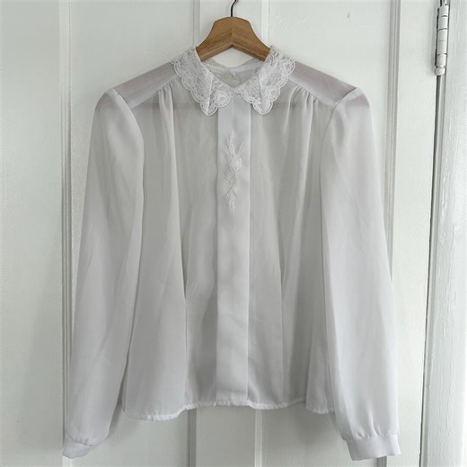 Vintage White Sheer Lace Blouse Women’s Small | Romantic Long Sleeve Top With Lace Collar - Etsy