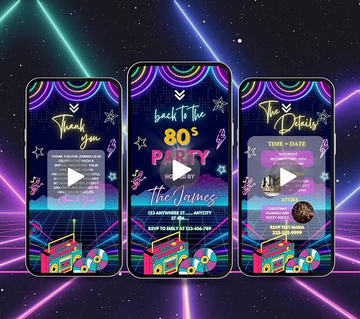 Animated 80s Birthday Party Invitation, Editable Back to the 80s Party Invitation, This 1980s Theme Birthday Invite, Neon 80's Background - Etsy
