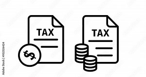 Tax payment time icon, tax form and coins, reminder about taxation, footage