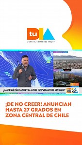 El “veranito de San Juan” CON TODO 🥵 Gianfranco Marcone pronosticó 24 grados en Santiago y hasta 27 grados en “el sector interior” de la Región de Valparaíso para este jueves. Incluso, hasta 30 grados en algunas parte de la Región de Coquimbo 😲 #tudia13 ☀️de LUNES A VIERNES desde las 8:00 horas por las pantallas del 13 y www.13.cl 💻🖥️📱 | Tu Día