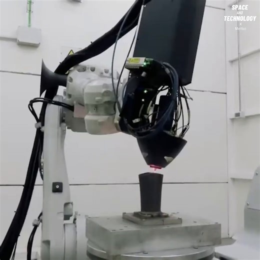 This is the Meltio Engine, a 3D printer that creates metal parts with high precision. It uses laser-based technology with wire and powder together to build complex parts layer by layer. It is faster than traditional methods and can also repair or upgrade existing metal parts.