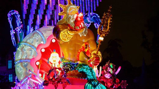 The Little Mermaid Float Smokes During Disney's Paint the Night Parade at Disneyland