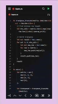 🚀 Rust Explained Simply | Transpose Jagged Matrix in 60 Seconds 🦀