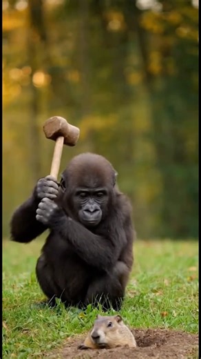 Baby Chimp vs. Gopher at the Burrow! #chimpanzee #babychimp #gopher