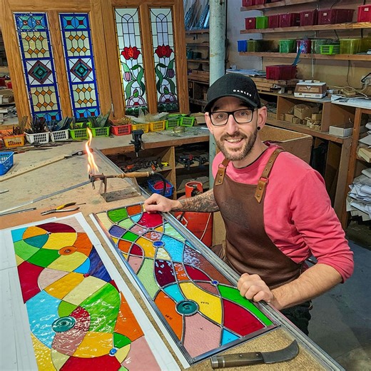 Checkout this funky pair of door panels I recently completed. My clients have had a new front door made and wanted me to tie the new stained glass design in with the original sidelights that were already fitted either side of the door. Quite an unusual design... Well certain parts of the design anyway 🤣 Lovely little project to work on and it matches rather well after fitting 💛💛💛 Fitted results at the end of the video 😍 #stainedglass #glass #craft | Light Leaded Designs