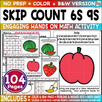 Fun Skip Counting by 6s 9s Game Pict Color Cut Paste Math Center Activity Sheets