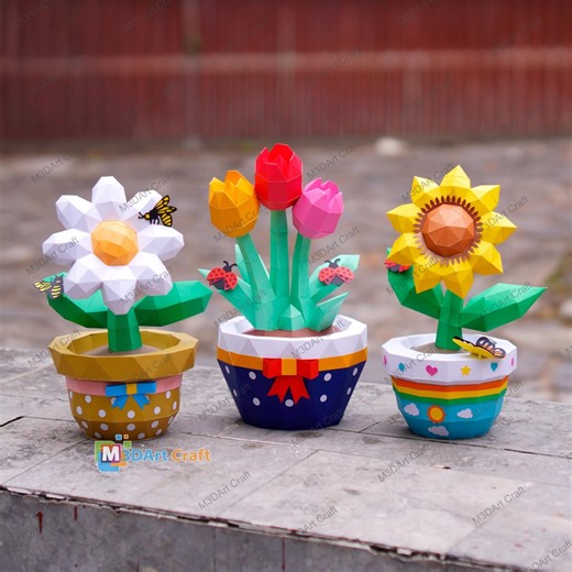 3D Flower Papercraft SVG Template – Daisy Sunflower Tulip, DIY Low Poly Mother's Day Gift - Etsy